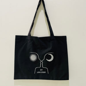 my love story canvas tote - black