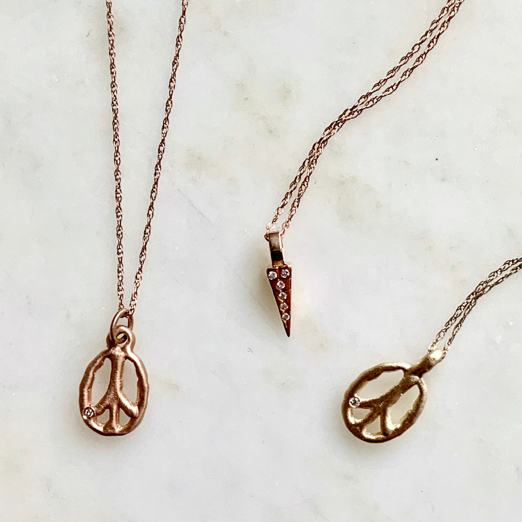 diamond dagger necklace in 14k rose or yellow gold