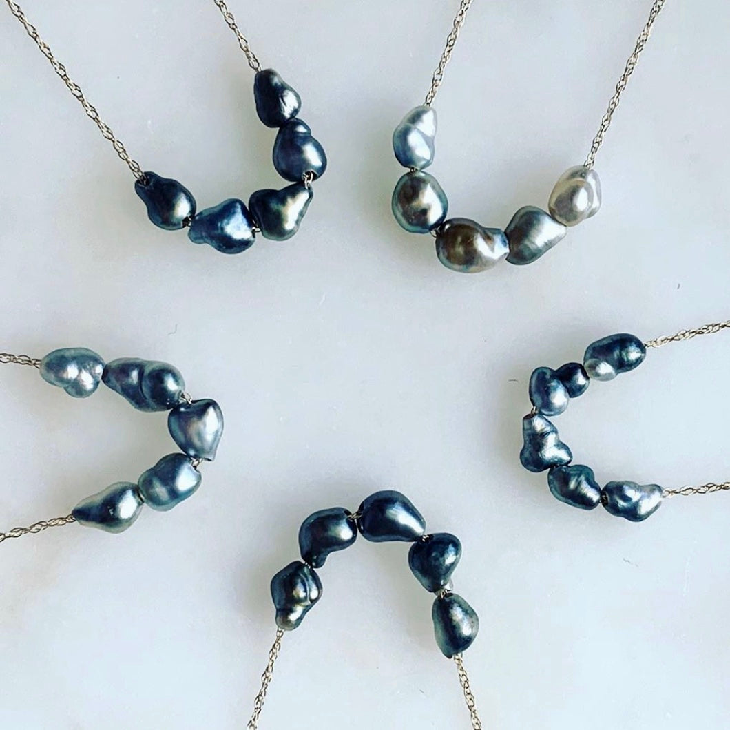 five keshi pearl necklace on a 14k gold chain