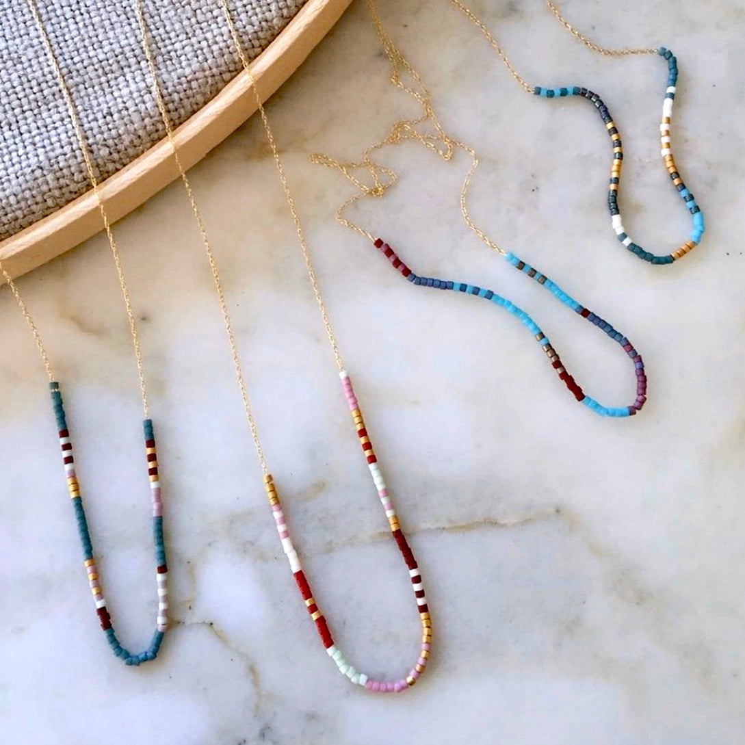 micro bead necklace on 14k gold chain
