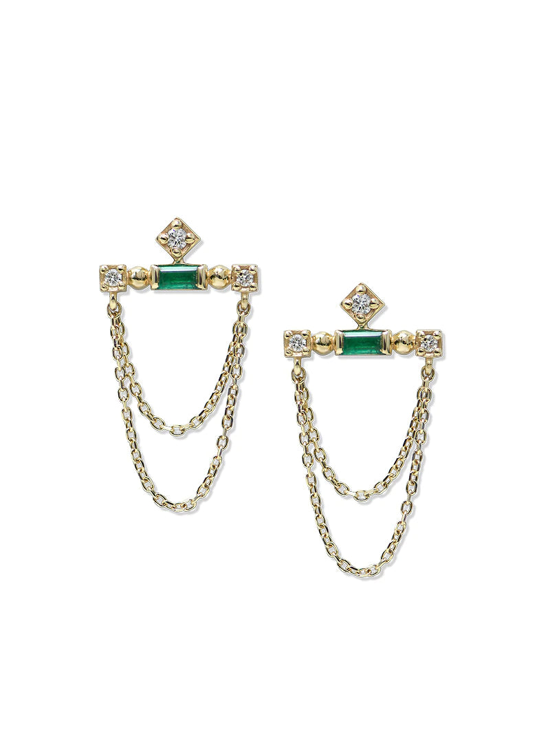Cléo Emerald Bar Chain Earrings