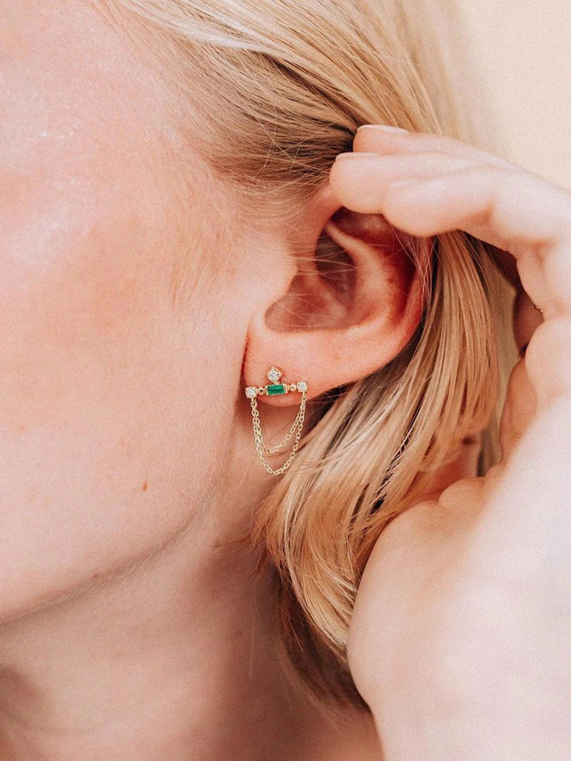 Cléo Emerald Bar Chain Earrings
