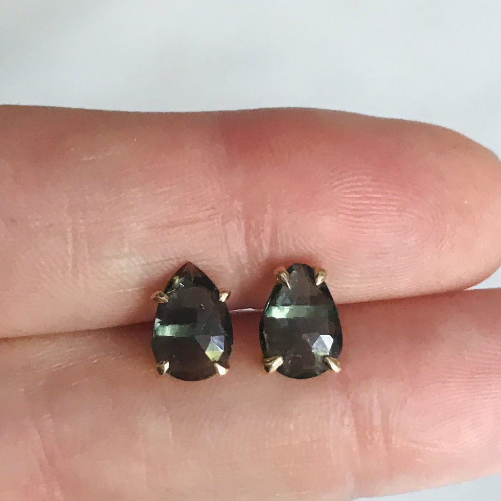 deep green tourmaline 14k studs