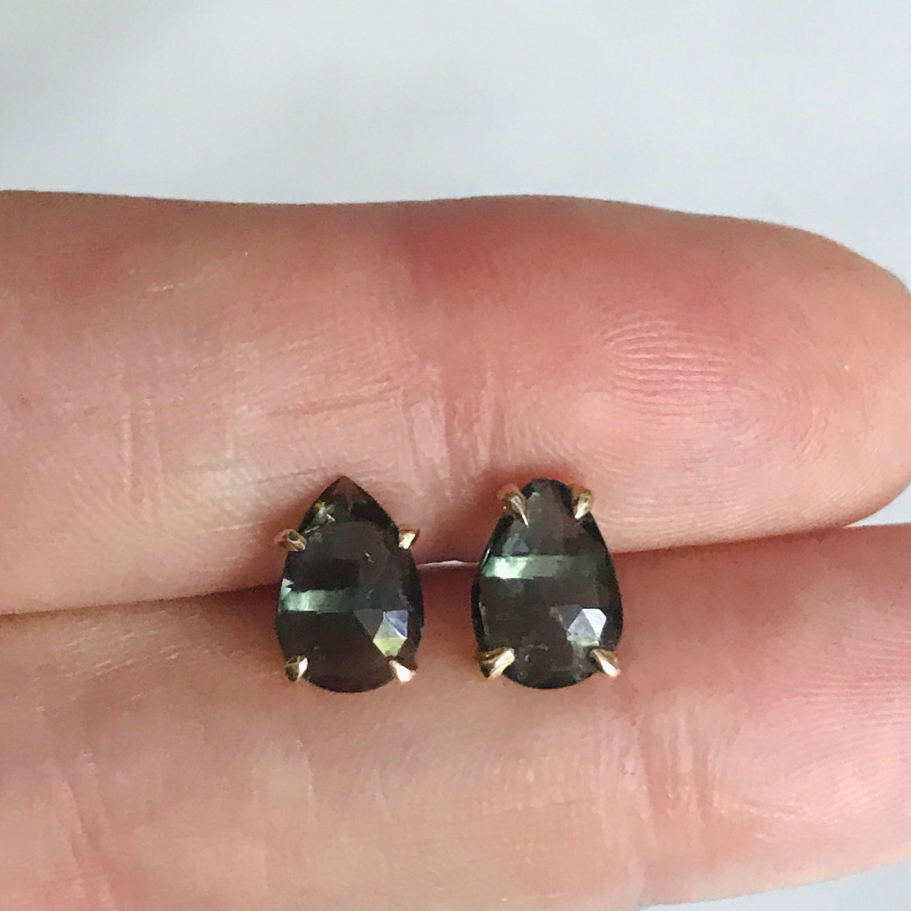 deep green tourmaline 14k studs