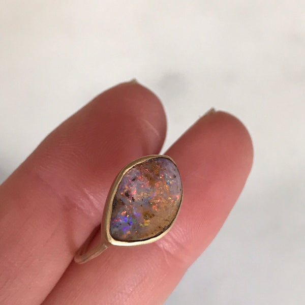 australian boulder opal set in 14k gold