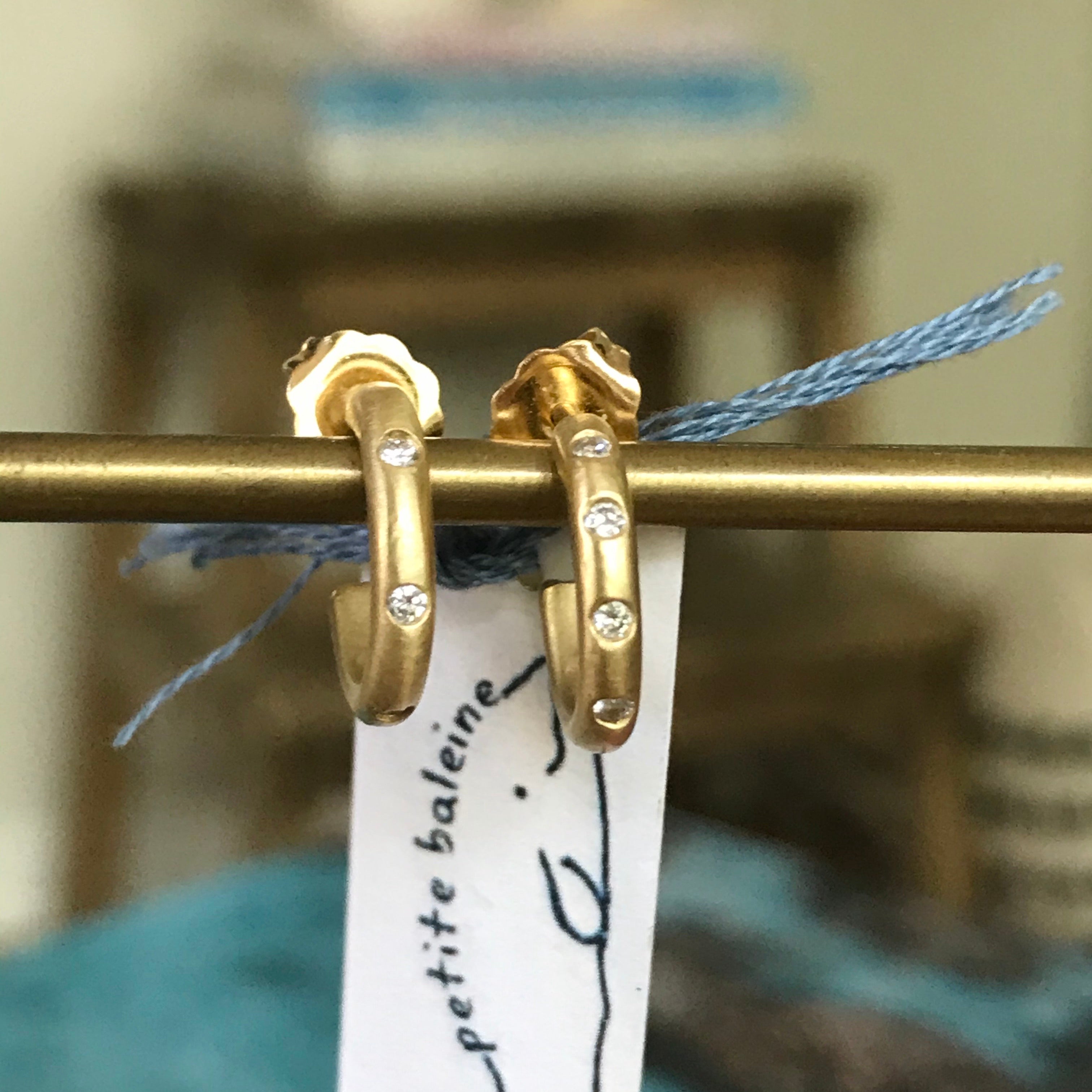 18k gold baby hoops with scattered diamonds