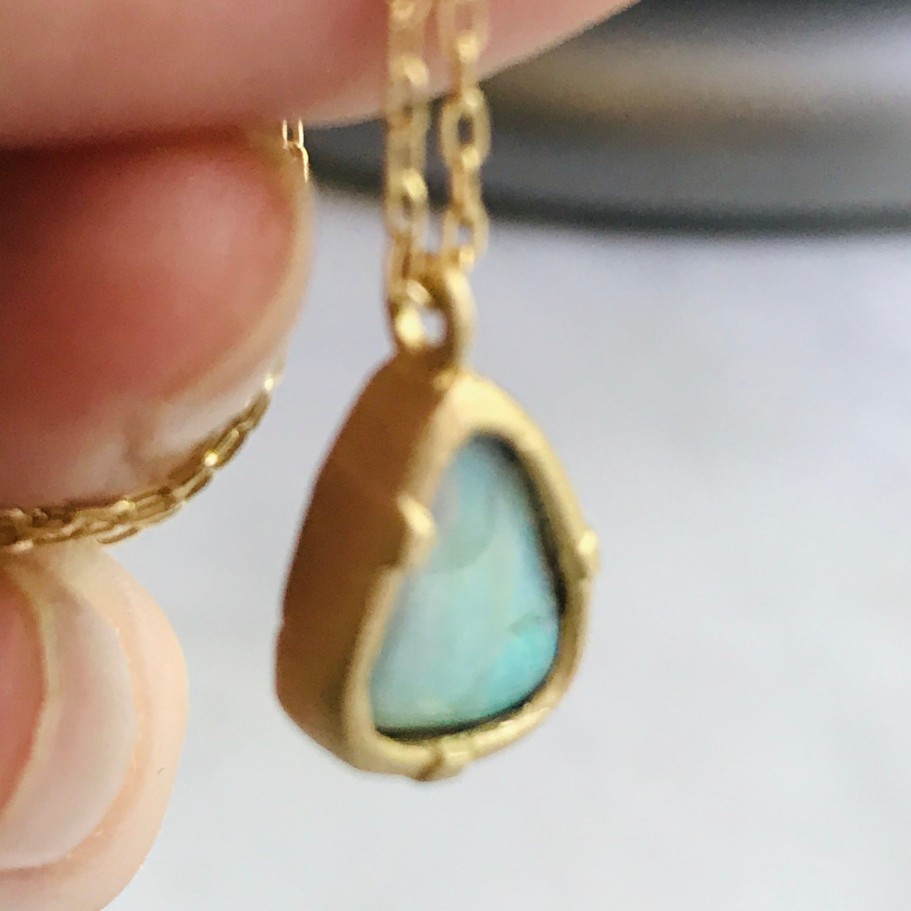 australian boulder opal set in 14k gold with gold chain