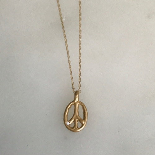 14k gold peace sign necklace with diamond