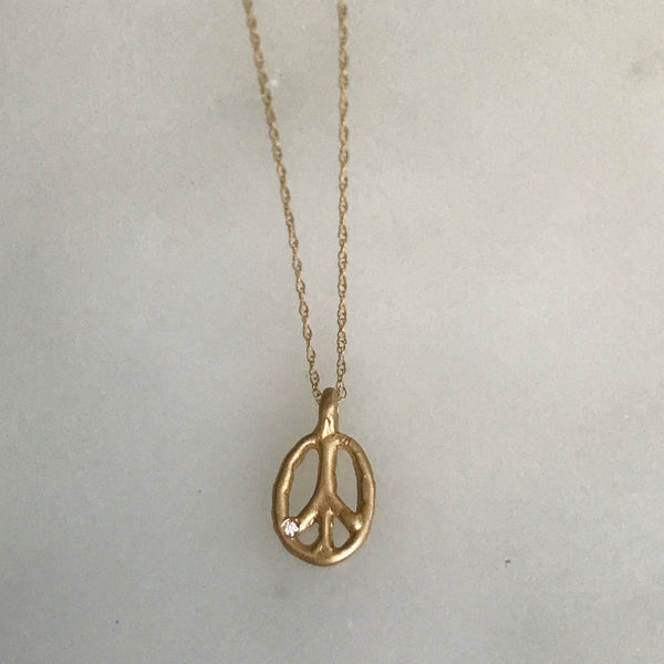 14k gold peace sign necklace with diamond