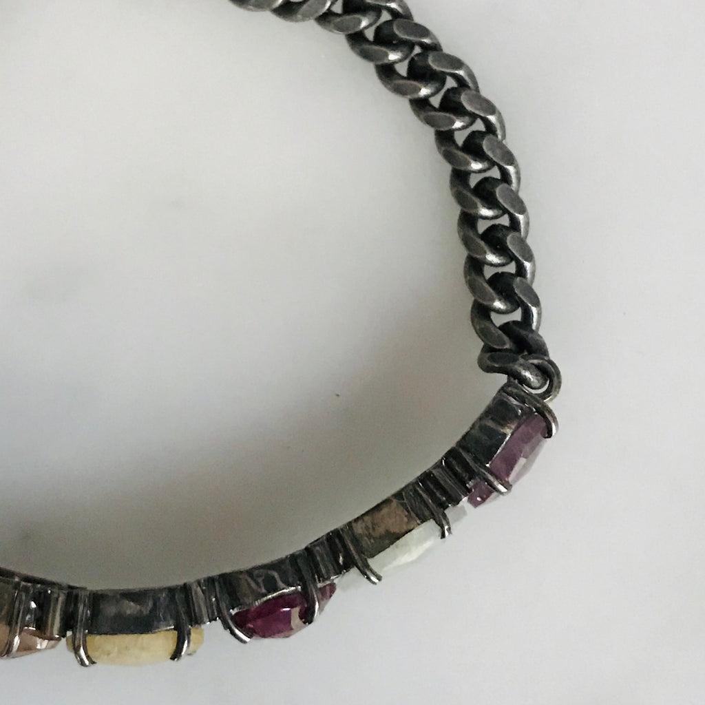 multi fancy sapphire silver link ID bracelet