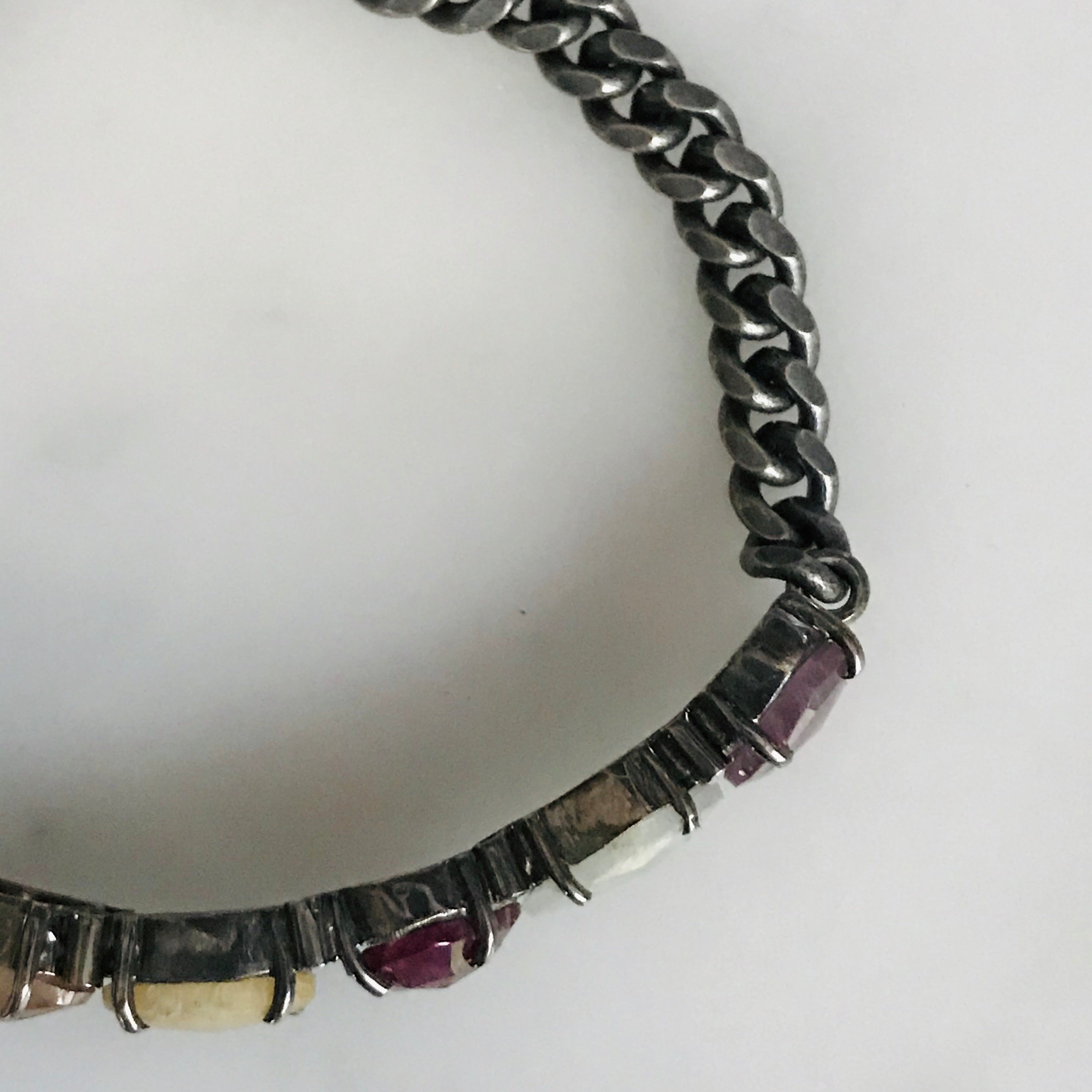 multi fancy sapphire silver link ID bracelet