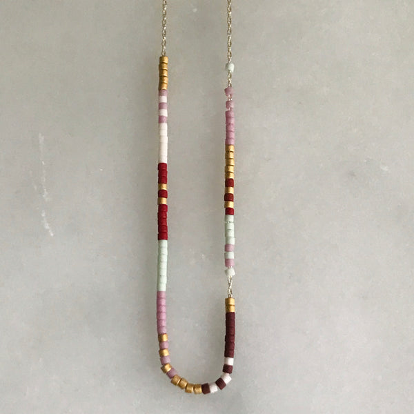 micro bead necklace on 14k gold chain
