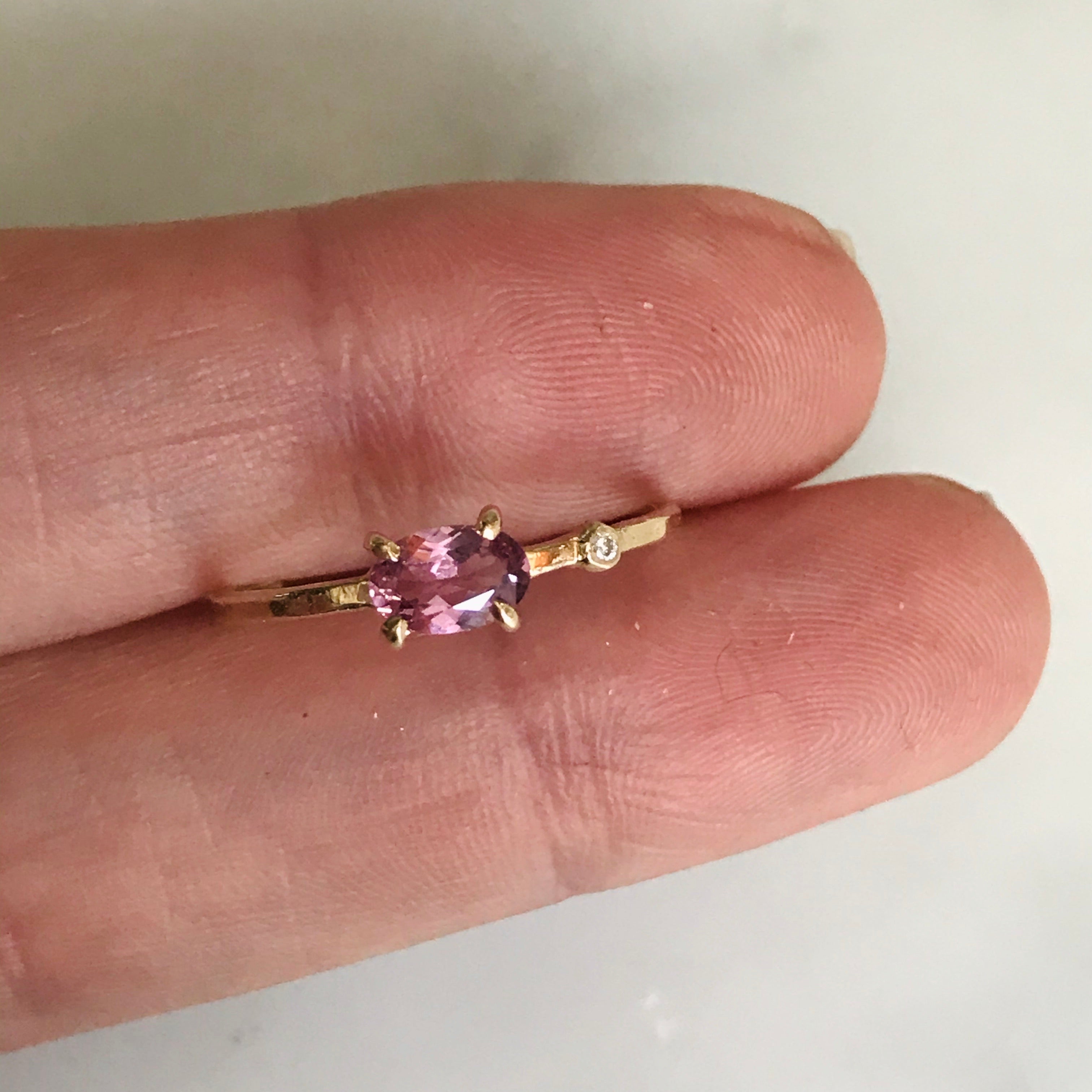 hot pink spinel diamond wink ring 14k gold