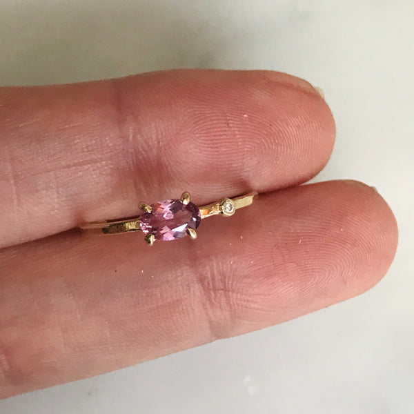 hot pink spinel diamond wink ring 14k gold