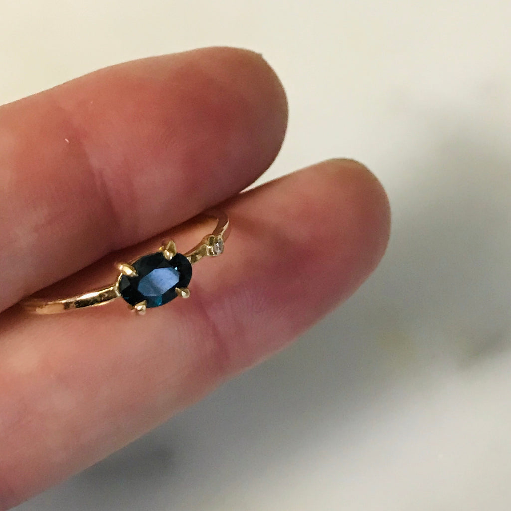 teal spinel + diamond wink ring 14k gold