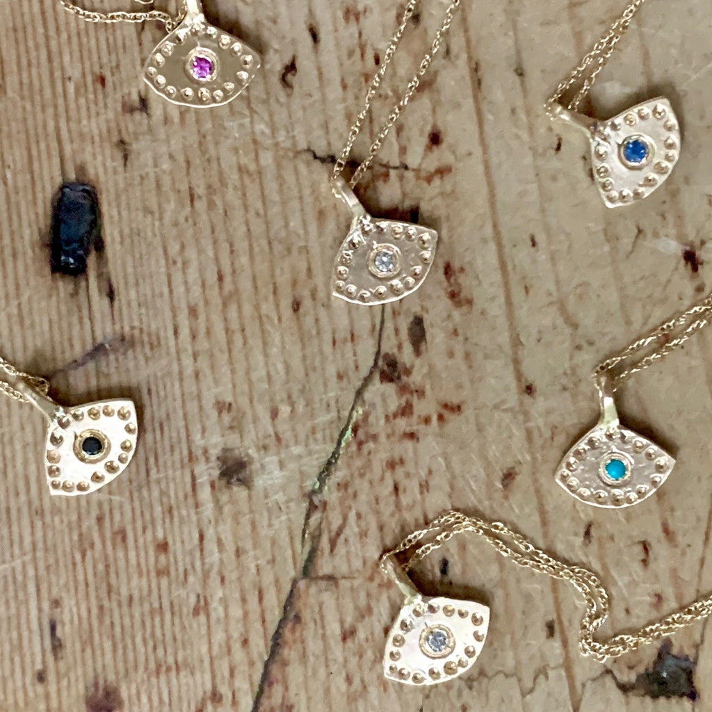'eye see you' necklace.  14k gold.  16" chain.