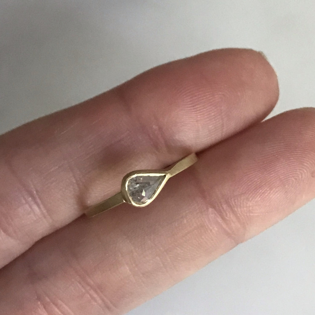 salt + pepper rose cut diamond 18k bezel horizontal teardrop