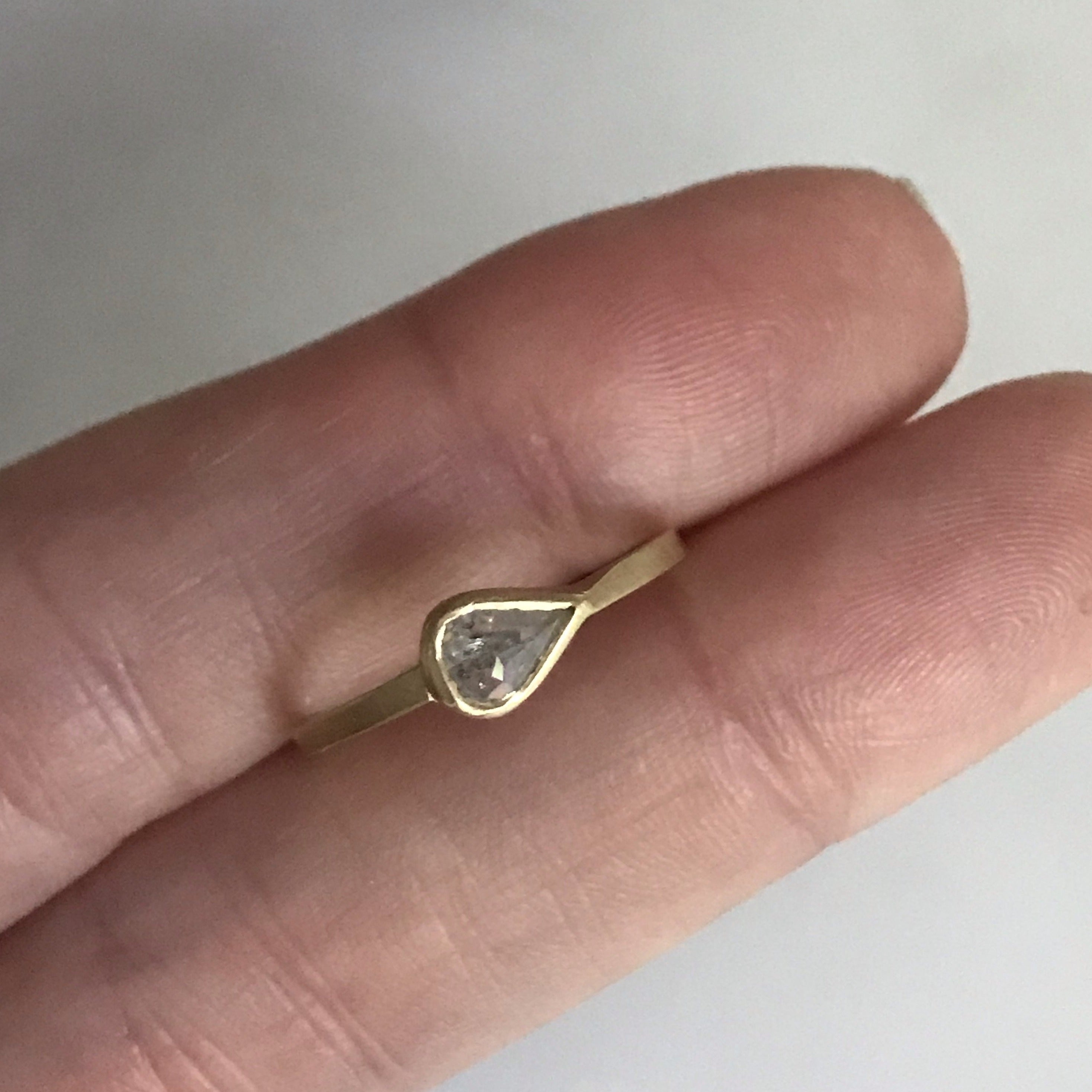 salt + pepper rose cut diamond 18k bezel horizontal teardrop