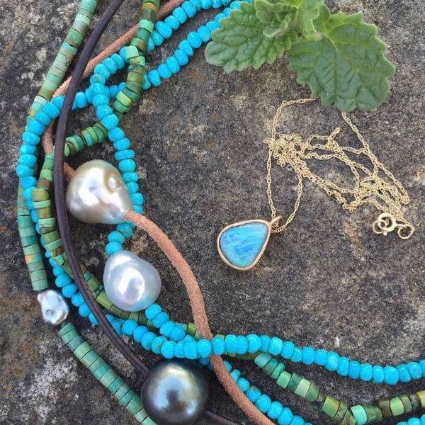sleeping beauty turquoise + pearl necklace