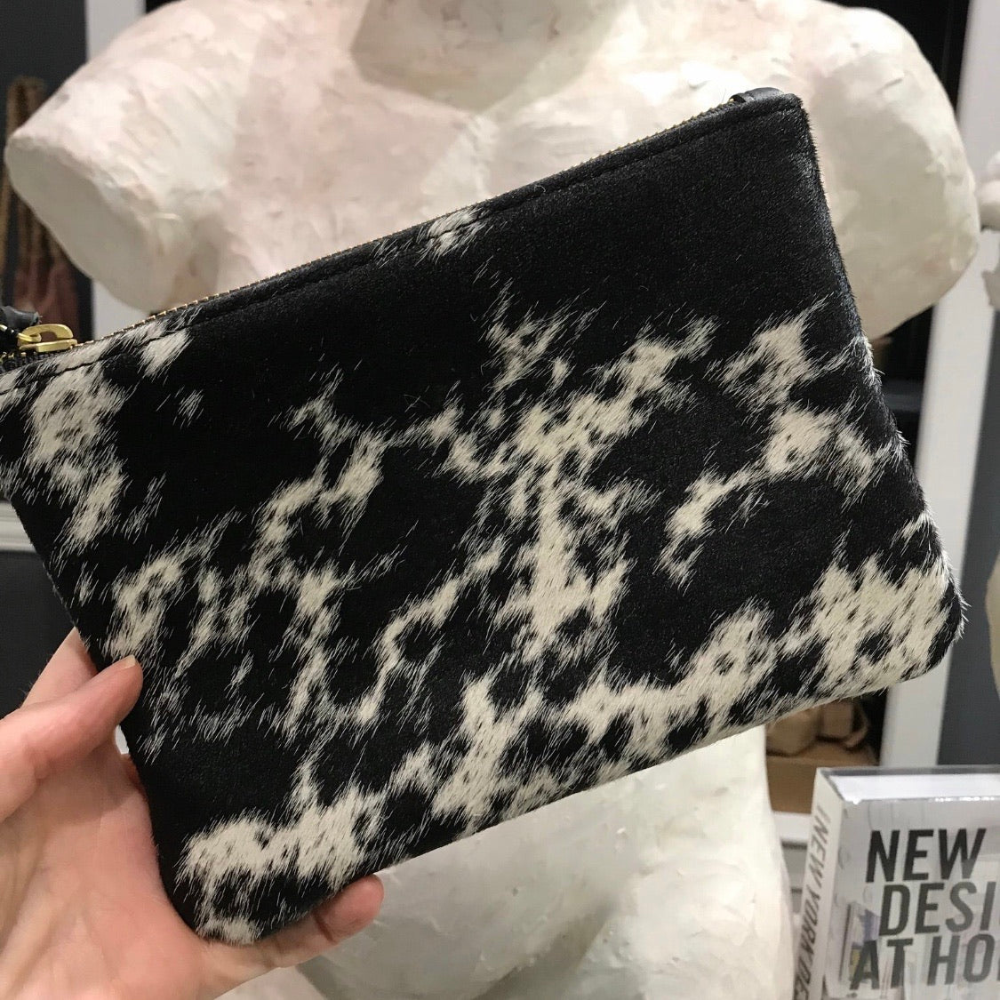 cowhide zipper pouch
