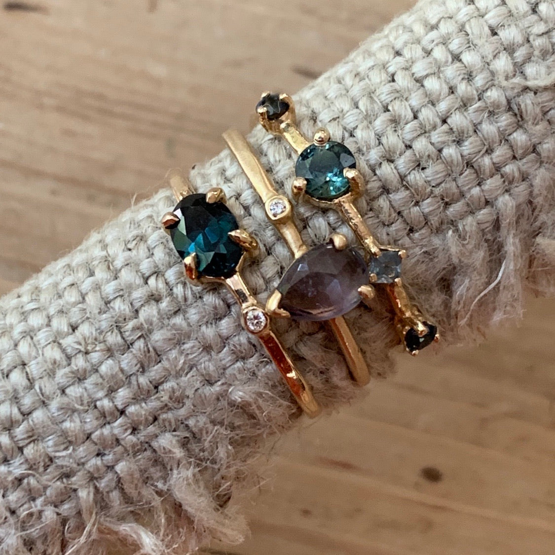 teal spinel + diamond wink ring 14k gold