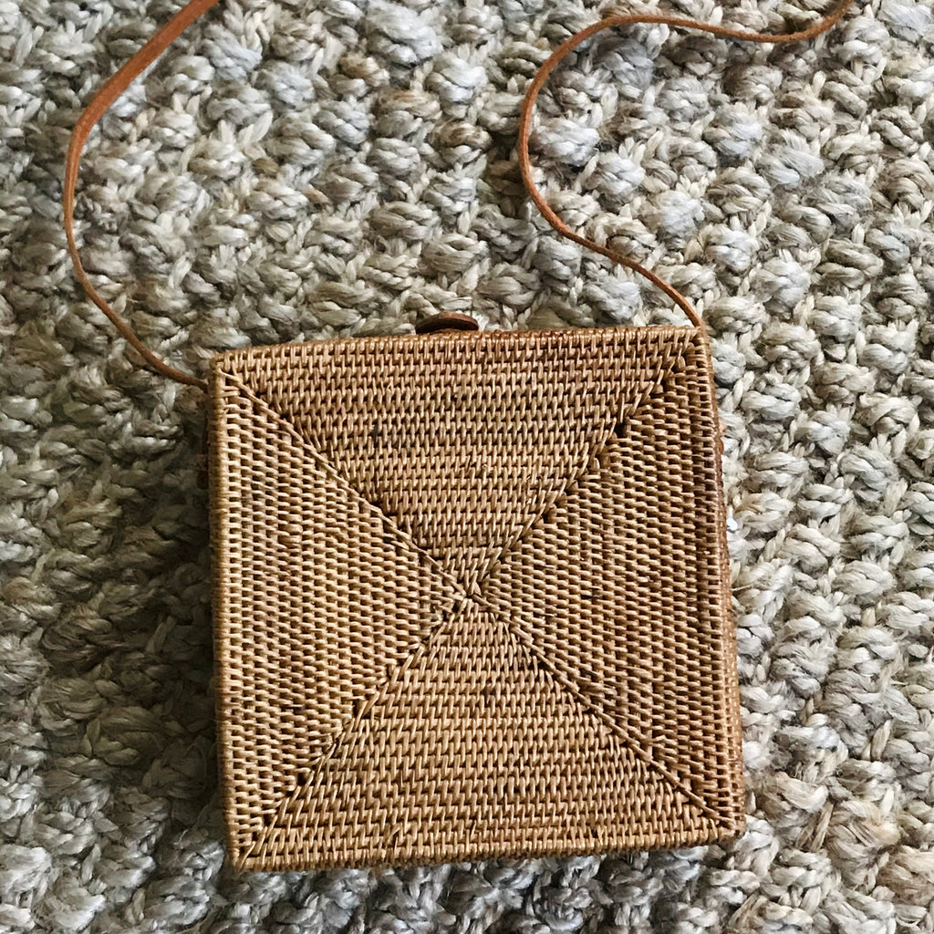 square rattan cross body bag