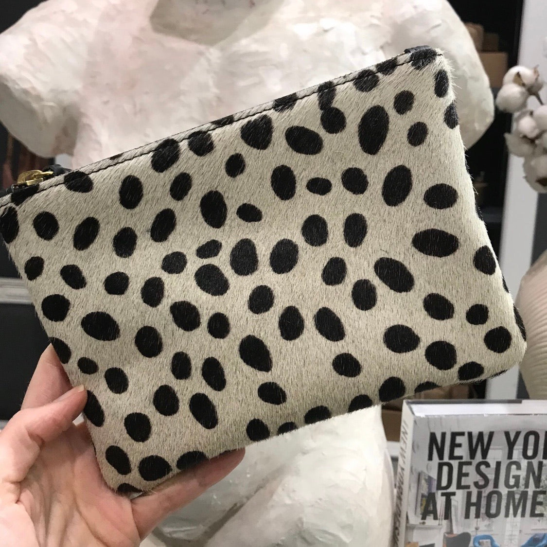 cowhide zipper pouch