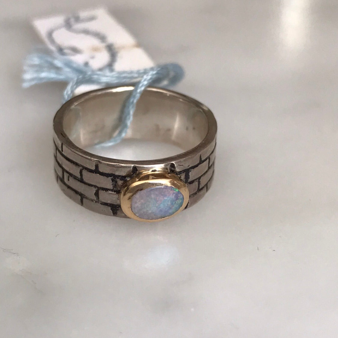 flashy australian boulder opal set in 14k gold + sterling silver