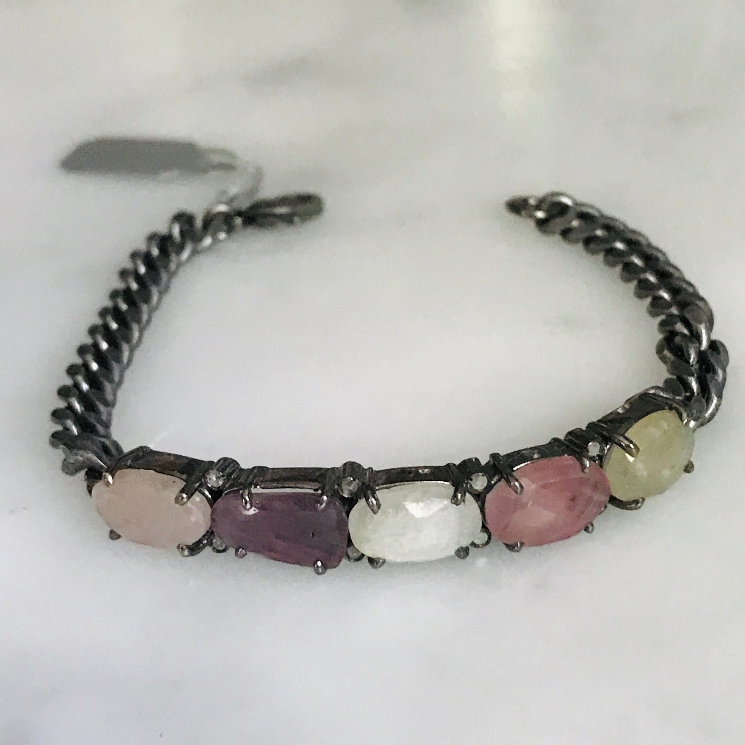 multi fancy sapphire silver link ID bracelet
