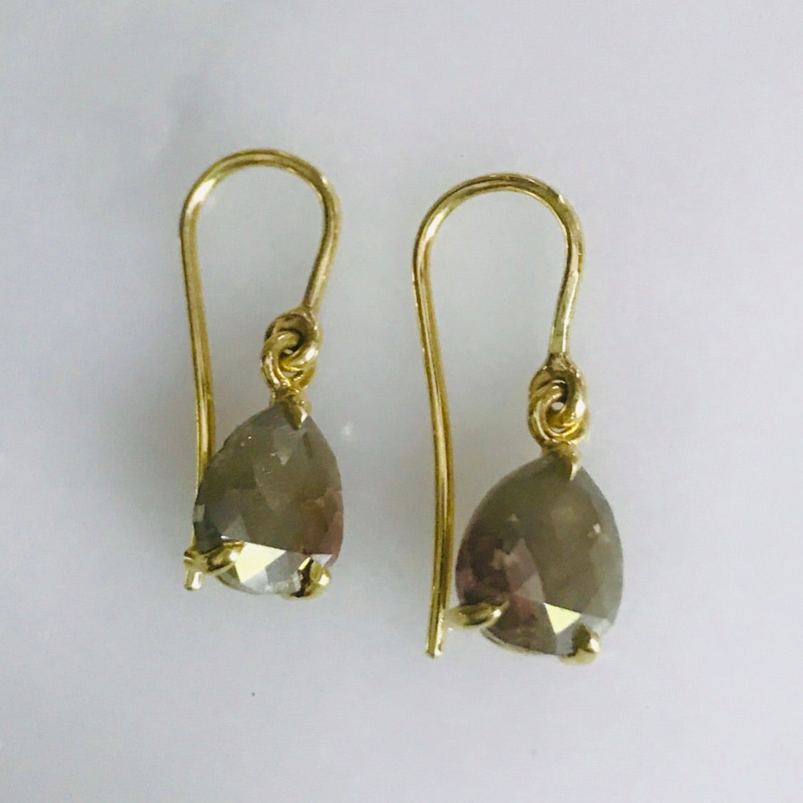 18k olive pear rose cut diamond dangles