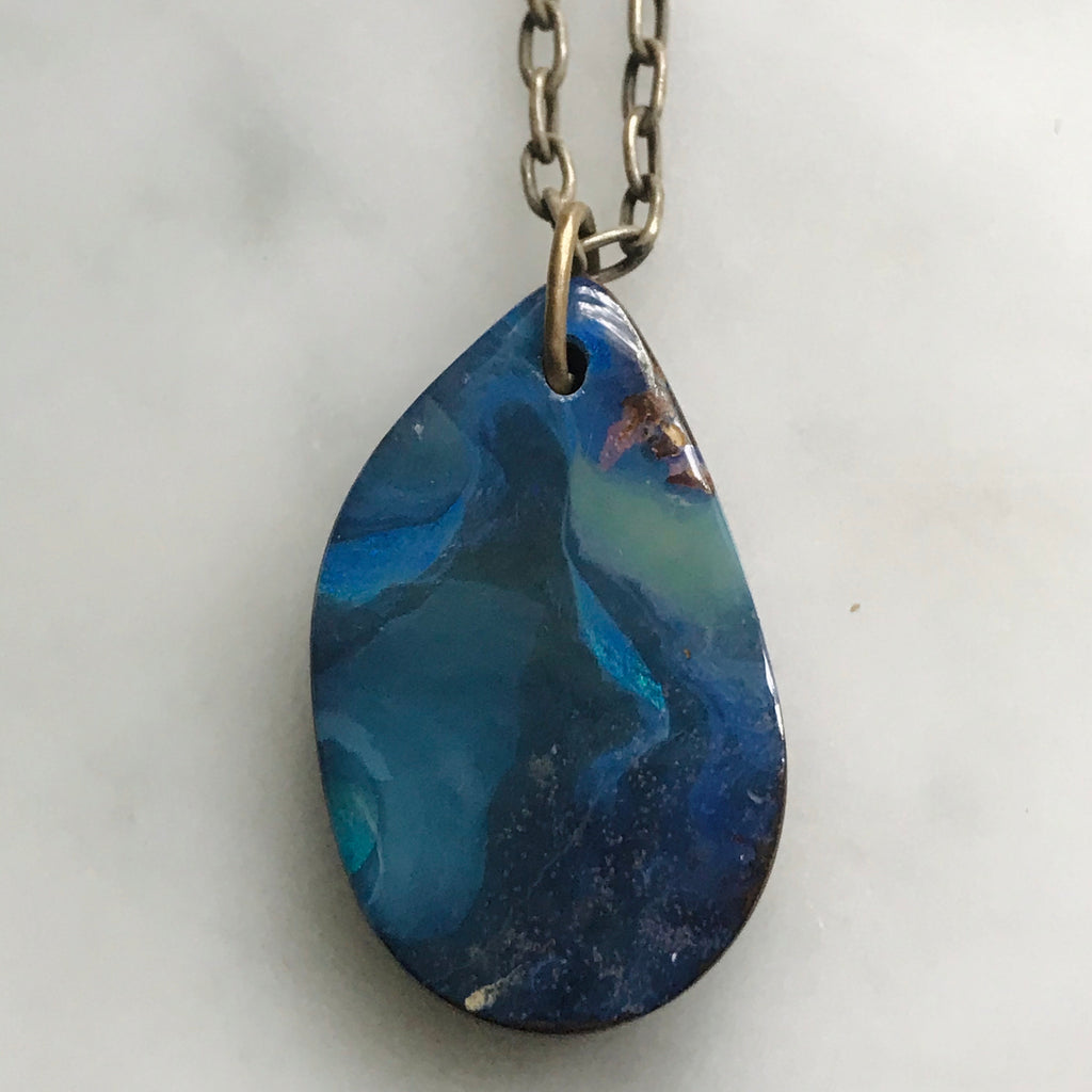huge australian boulder opal on silver + 14k gold