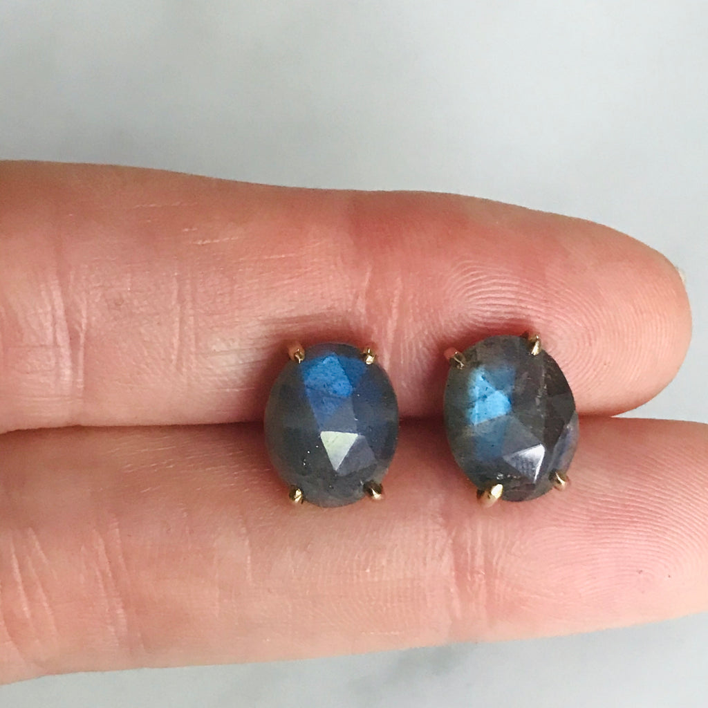 labradorite rose cut 14k studs