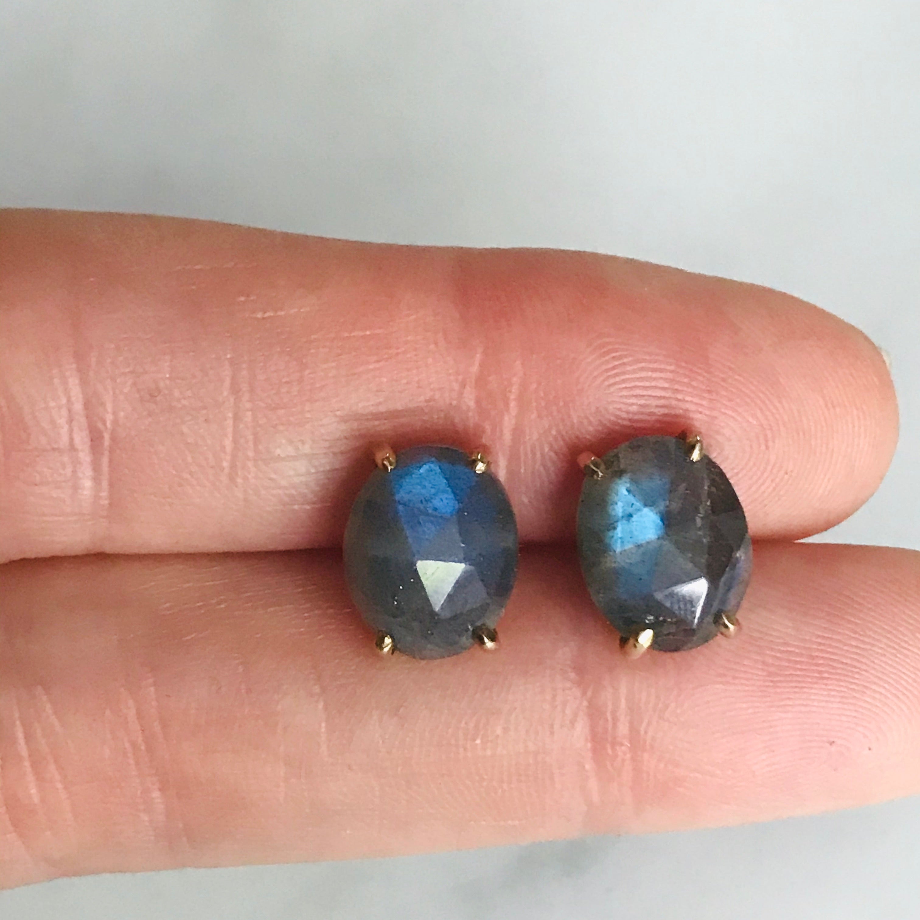 labradorite rose cut 14k studs
