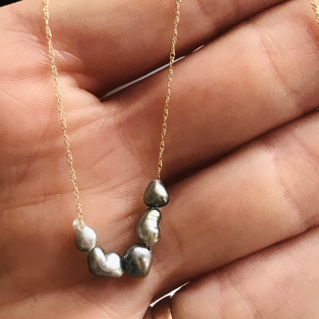 five keshi pearl necklace on a 14k gold chain