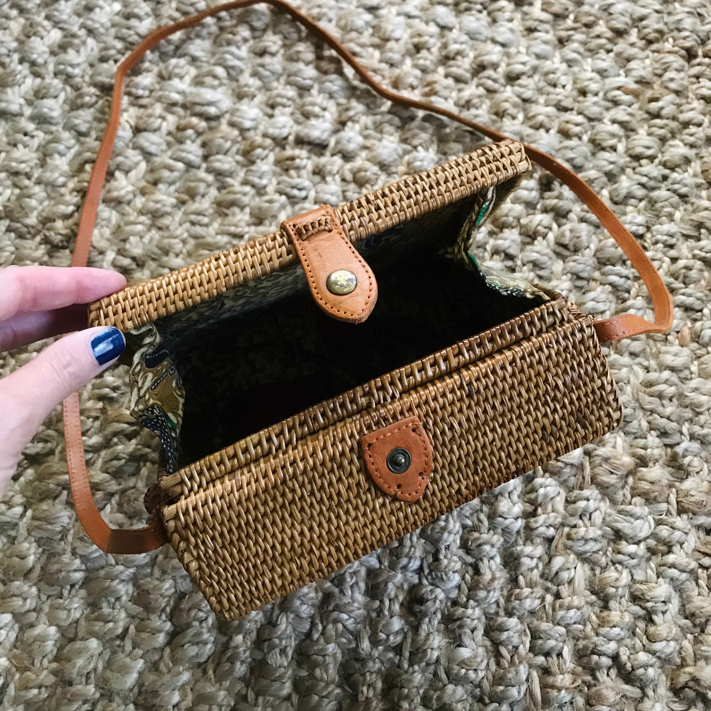 square rattan cross body bag