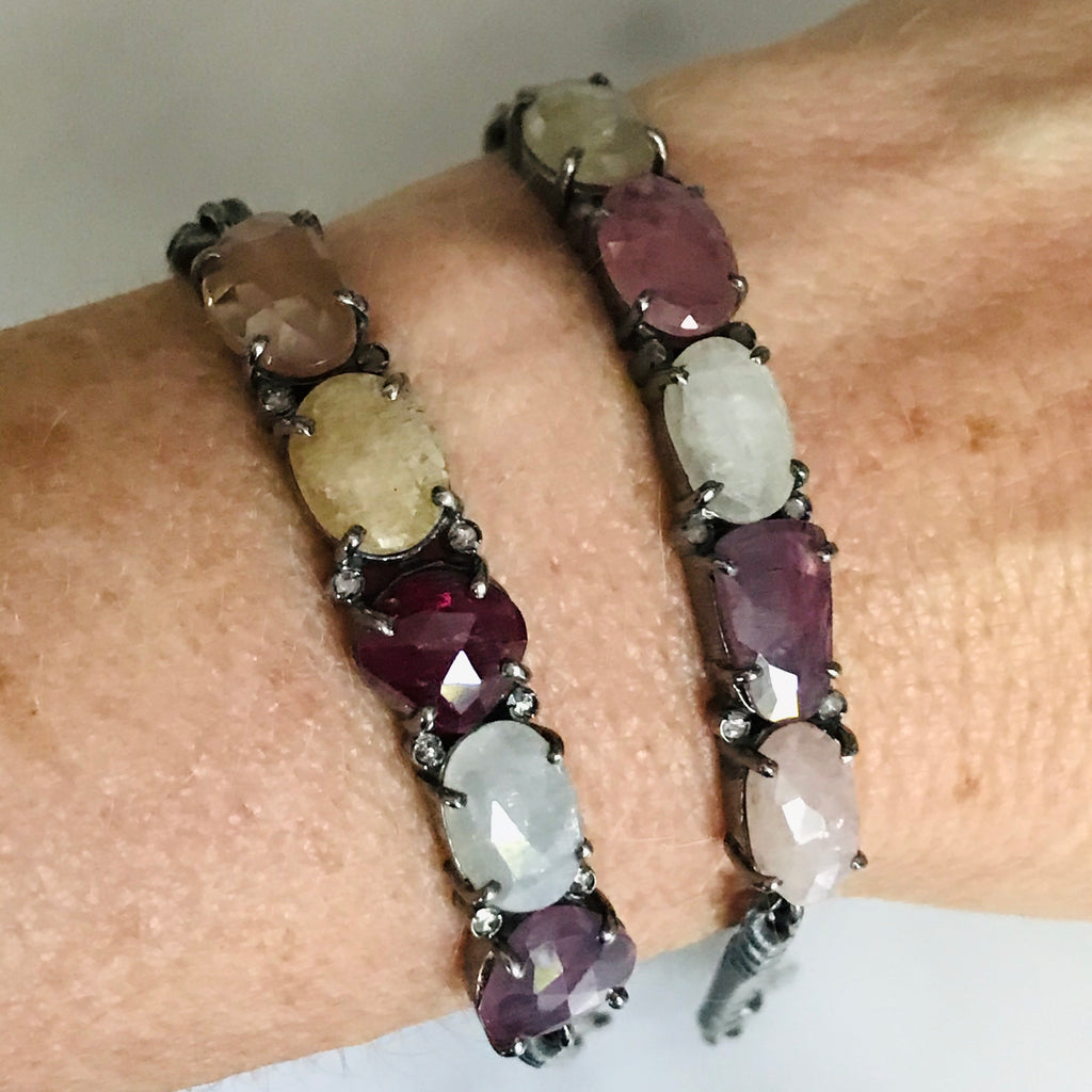 multi fancy sapphire silver link ID bracelet