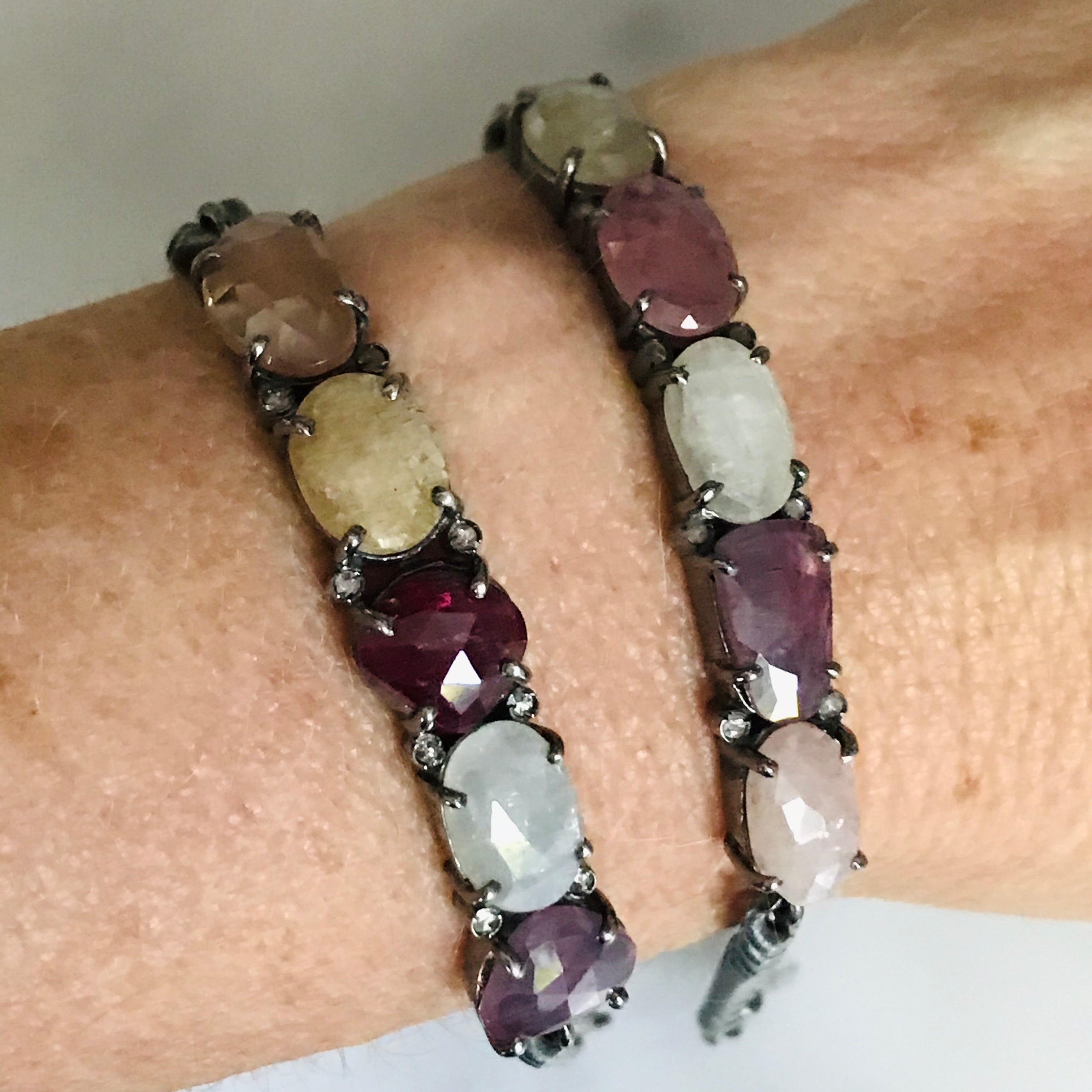 multi fancy sapphire silver link ID bracelet
