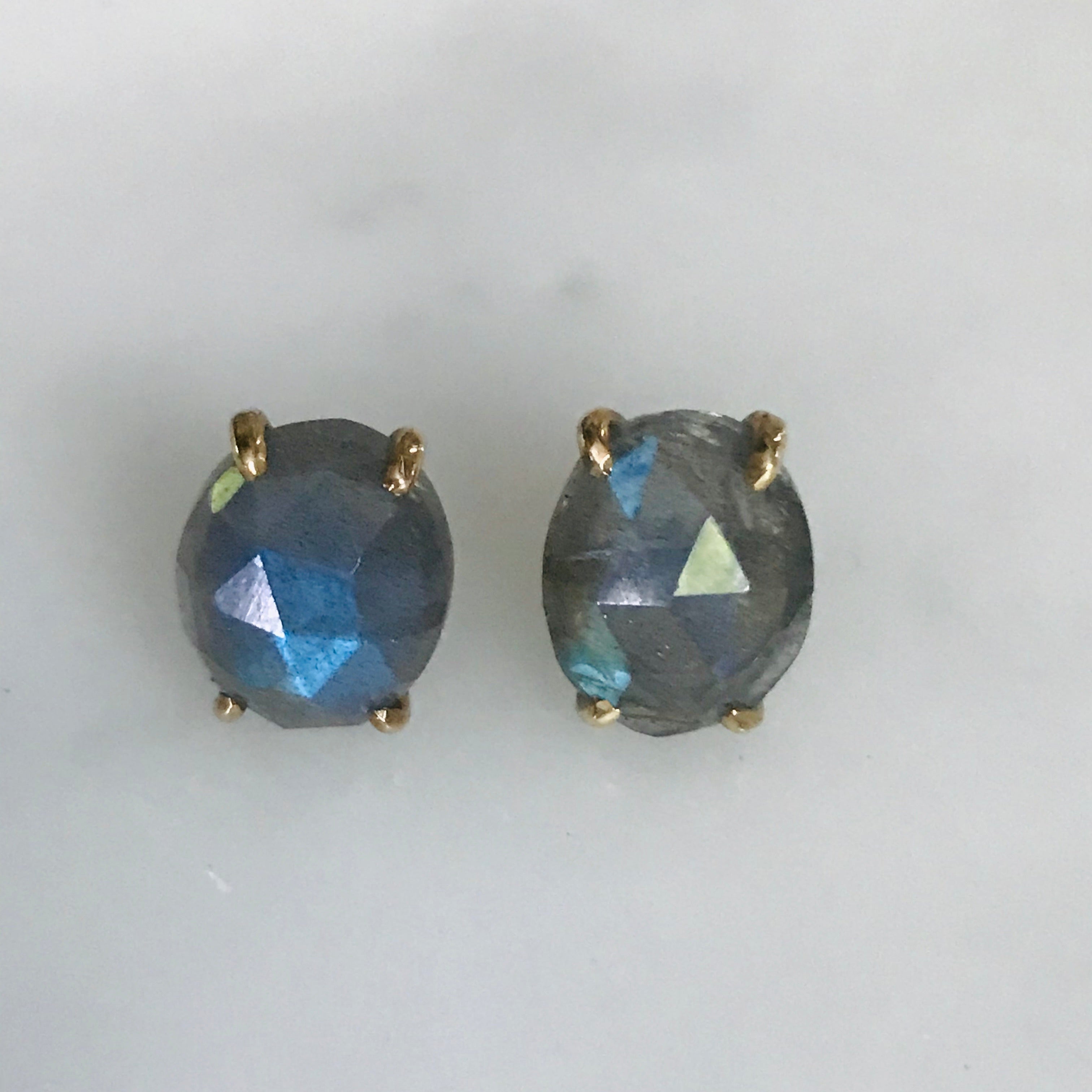 labradorite rose cut 14k studs