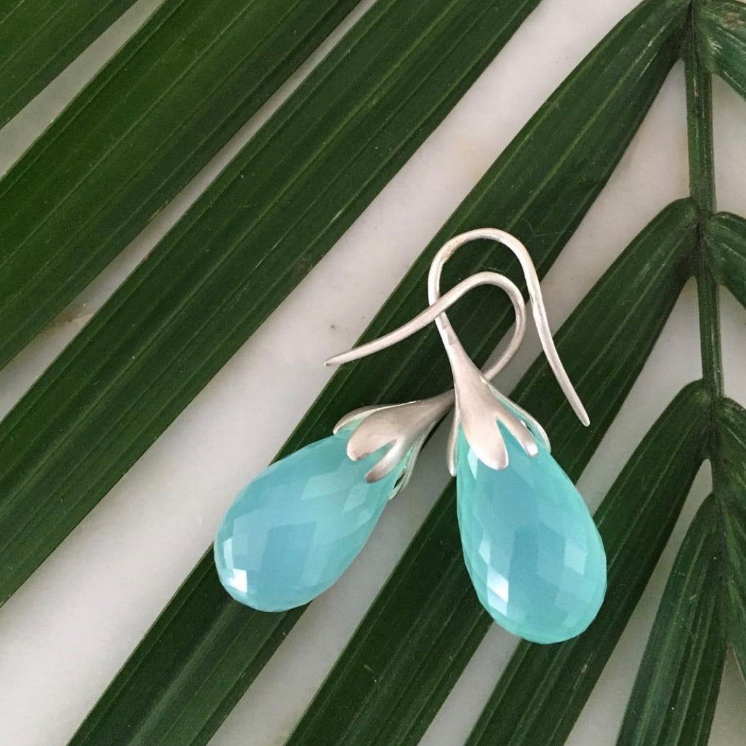 watercolor chalcedony sterling silver drops