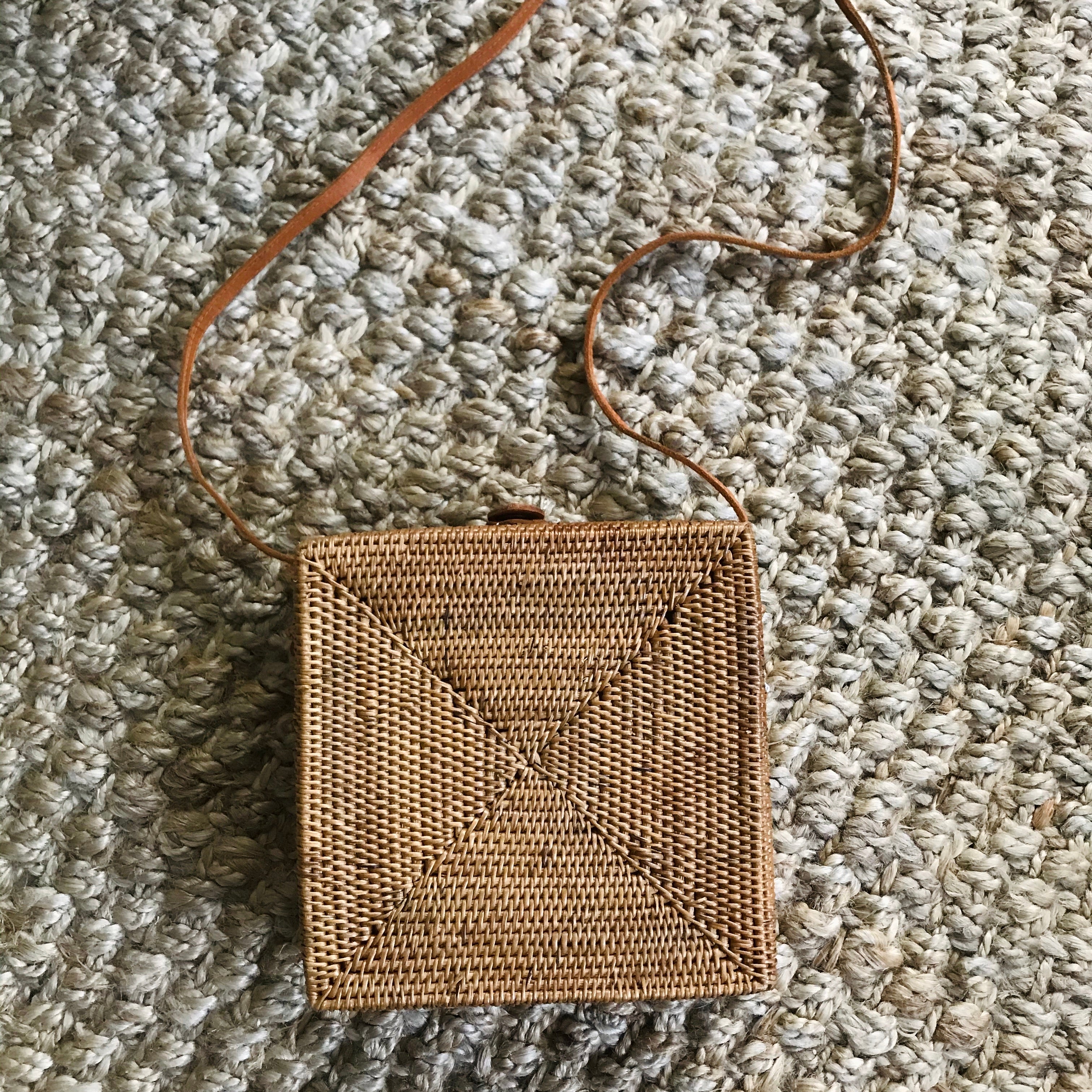 square rattan cross body bag