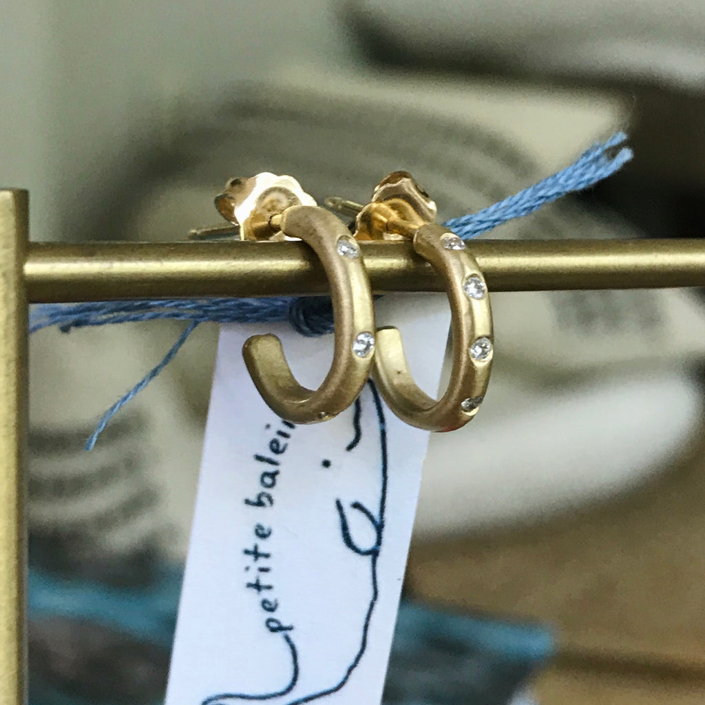18k gold baby hoops with scattered diamonds