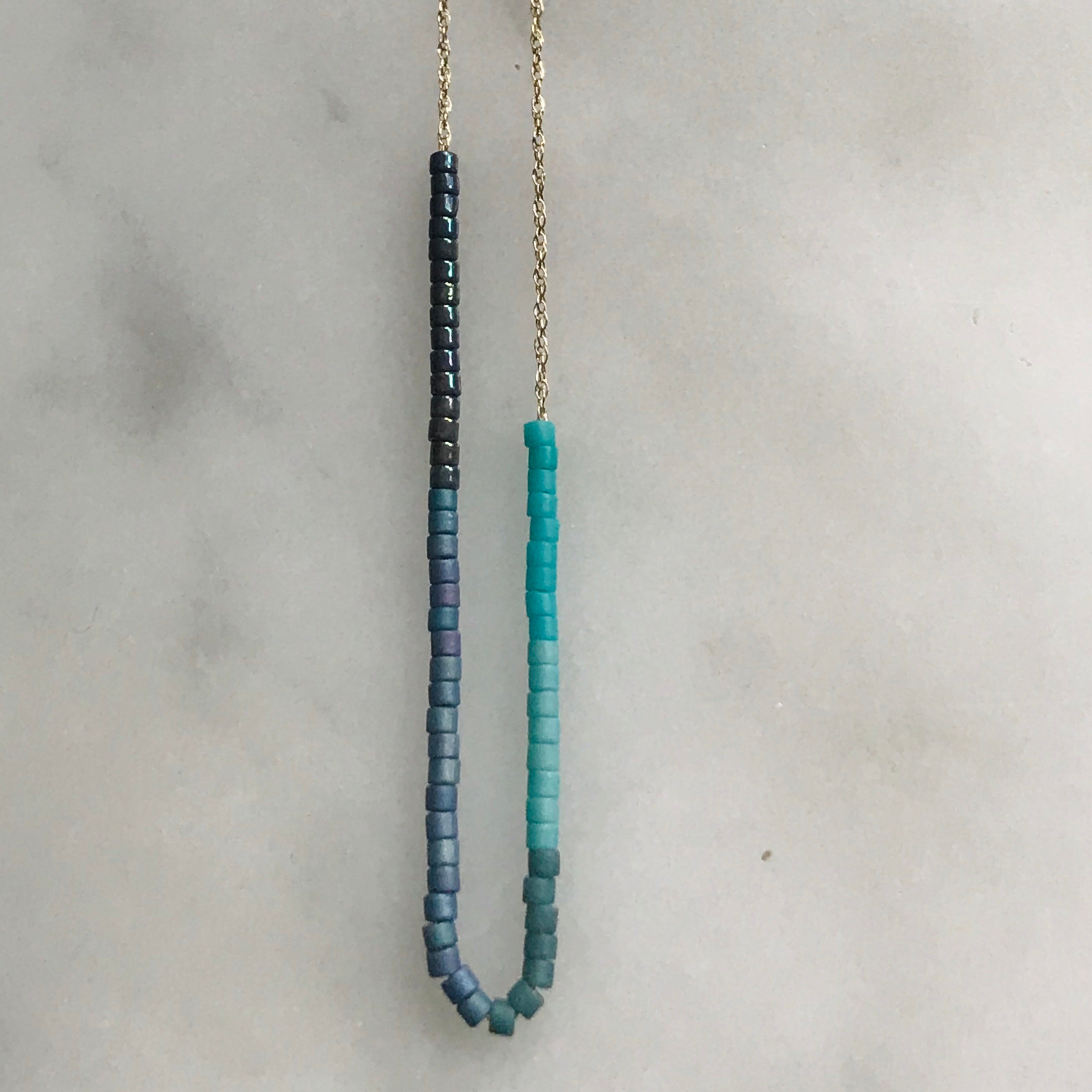 micro bead necklace on 14k gold chain