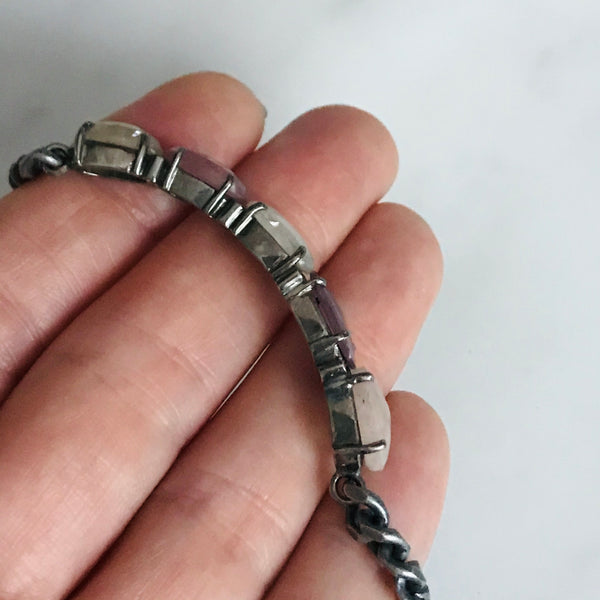multi fancy sapphire silver link ID bracelet