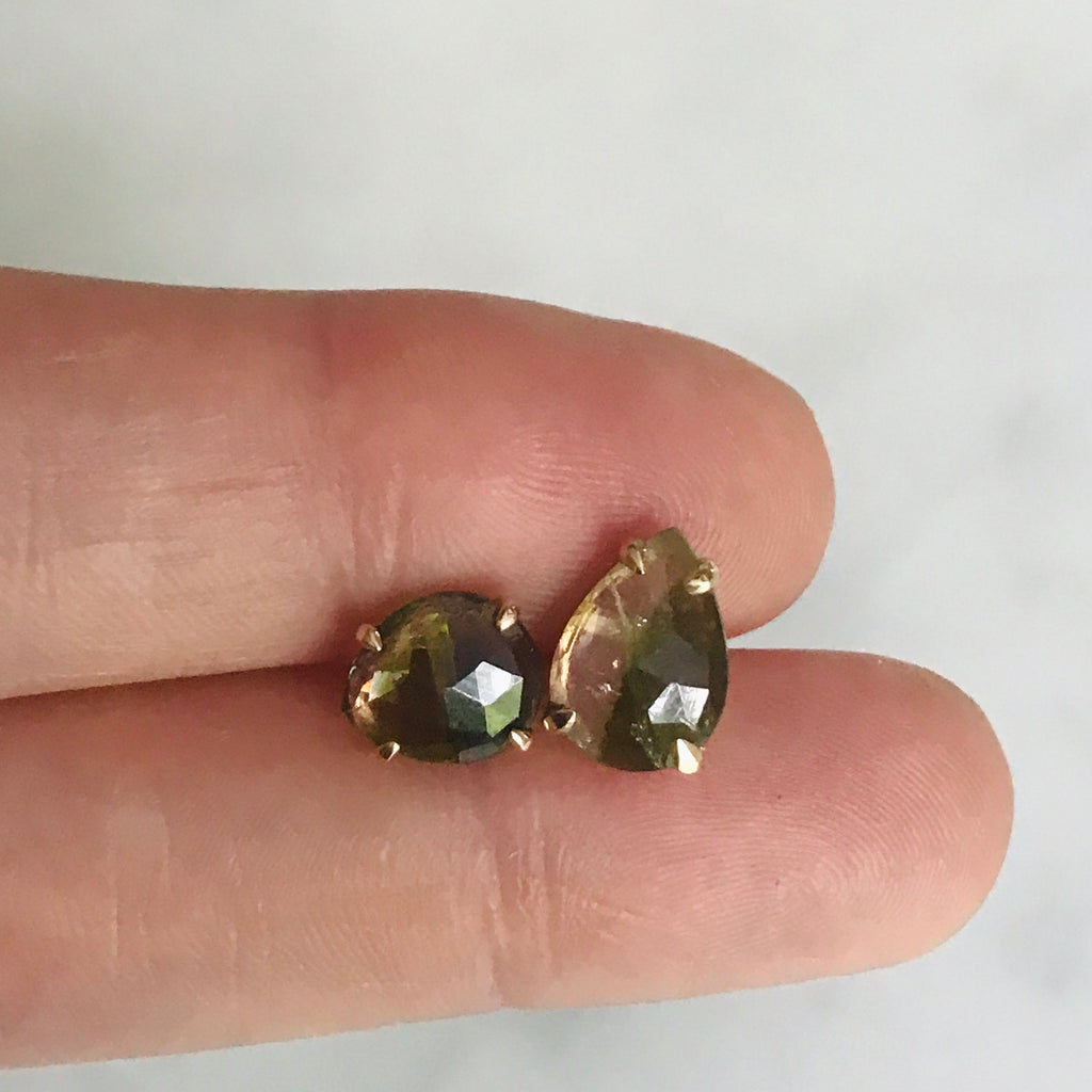 watermelon ombré tourmaline 14k studs