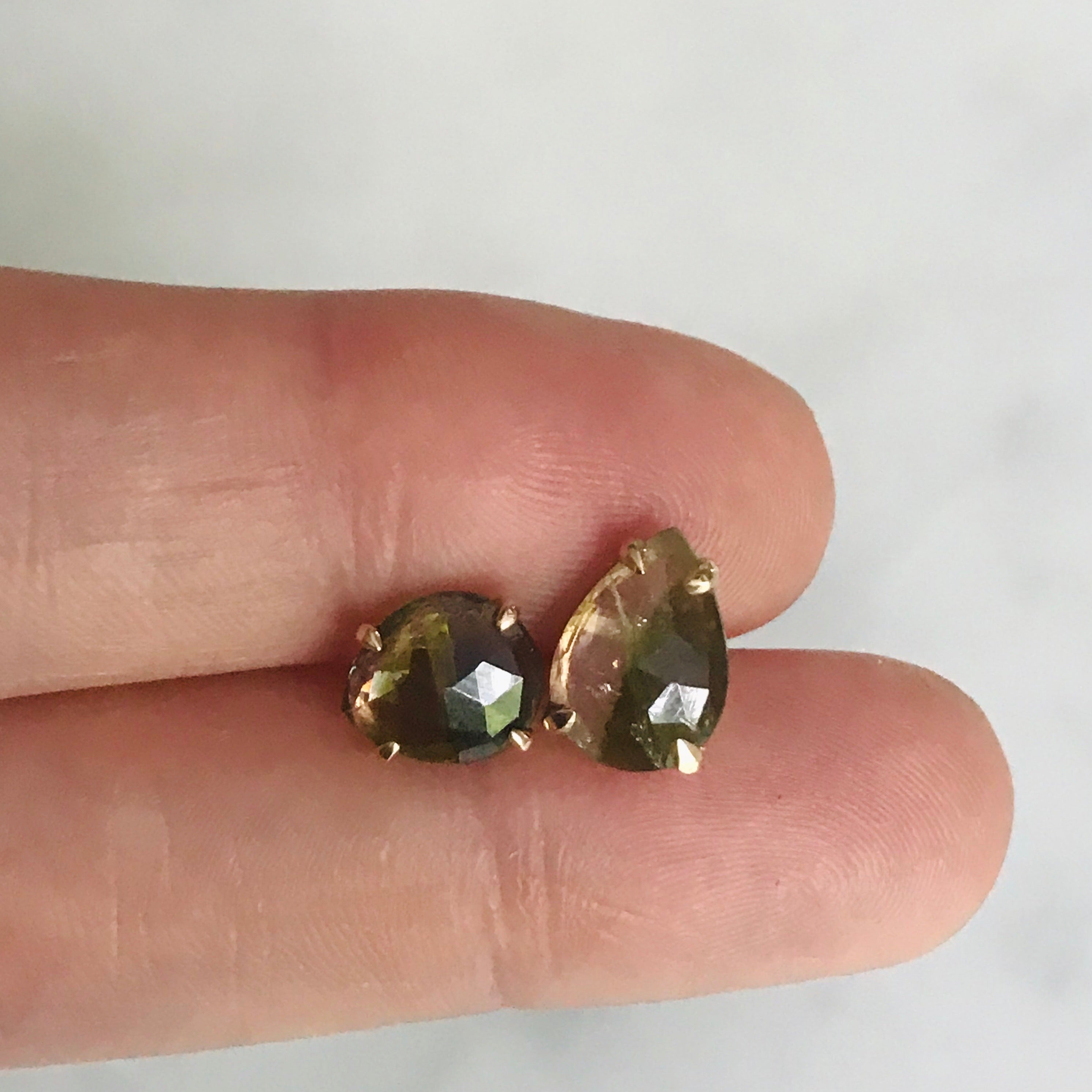 watermelon ombré tourmaline 14k studs