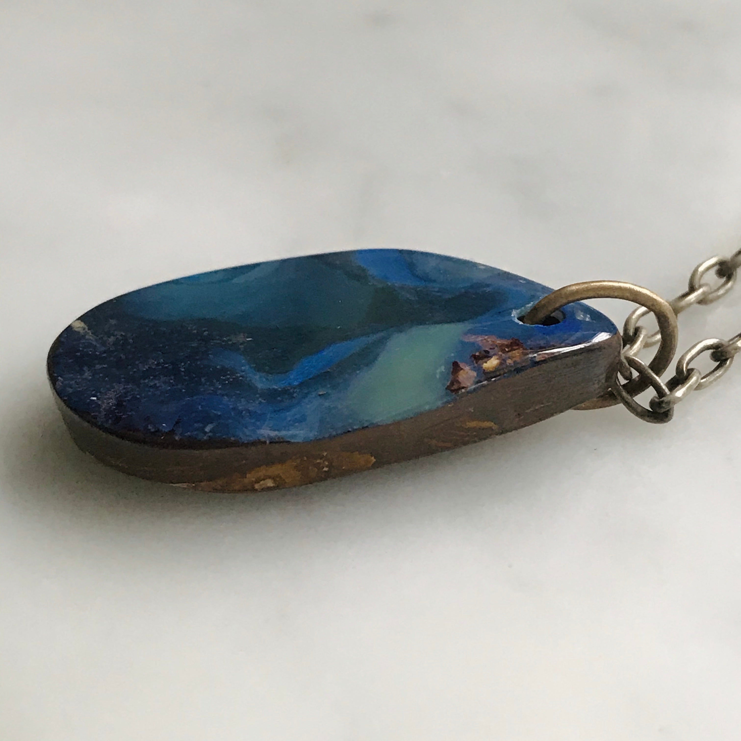 huge australian boulder opal on silver + 14k gold