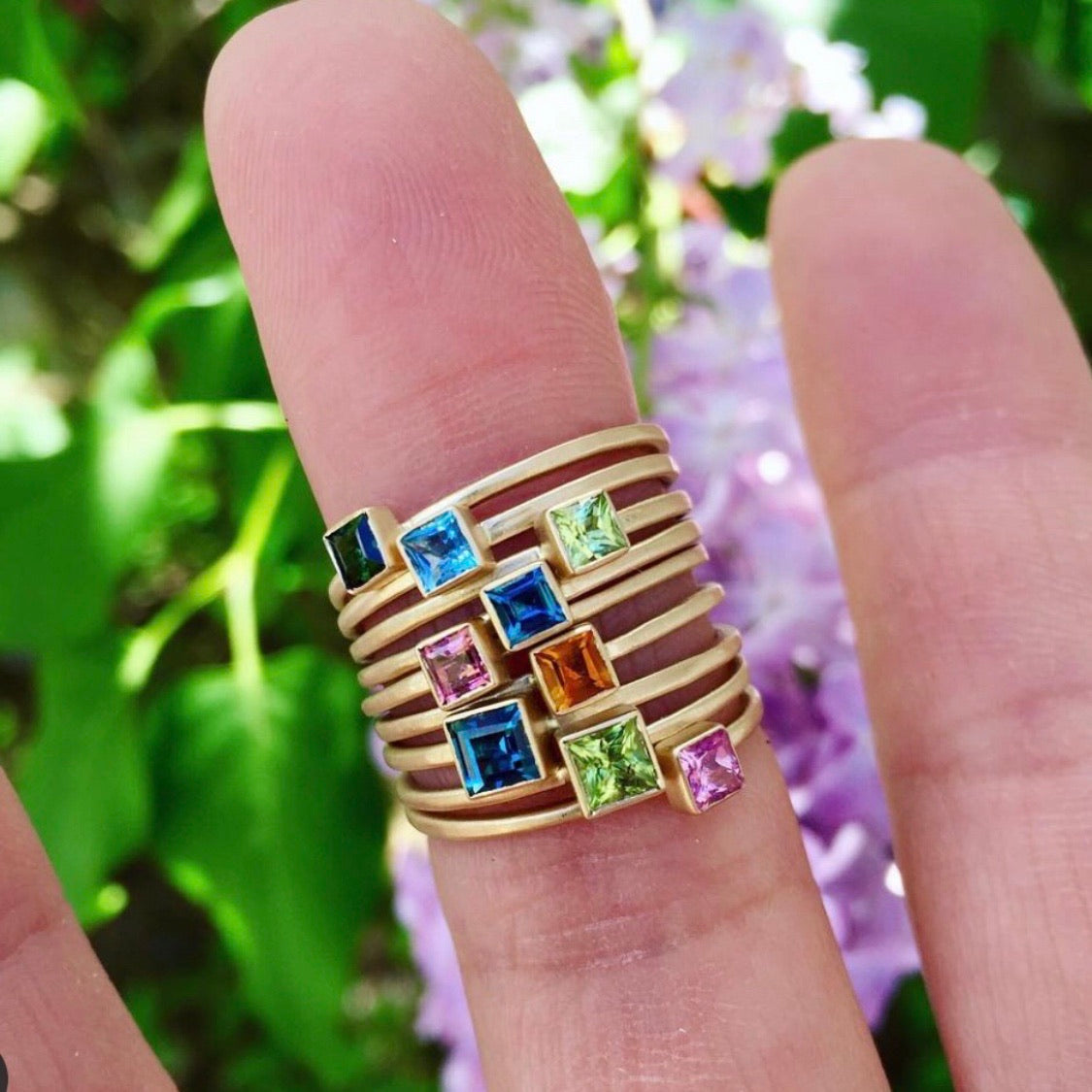 14k confetti stacking rings