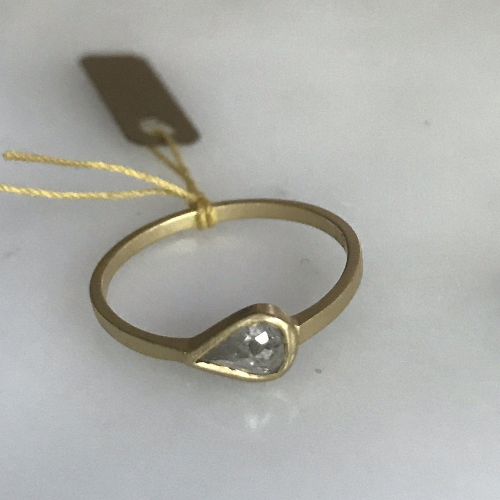 salt + pepper rose cut diamond 18k bezel horizontal teardrop