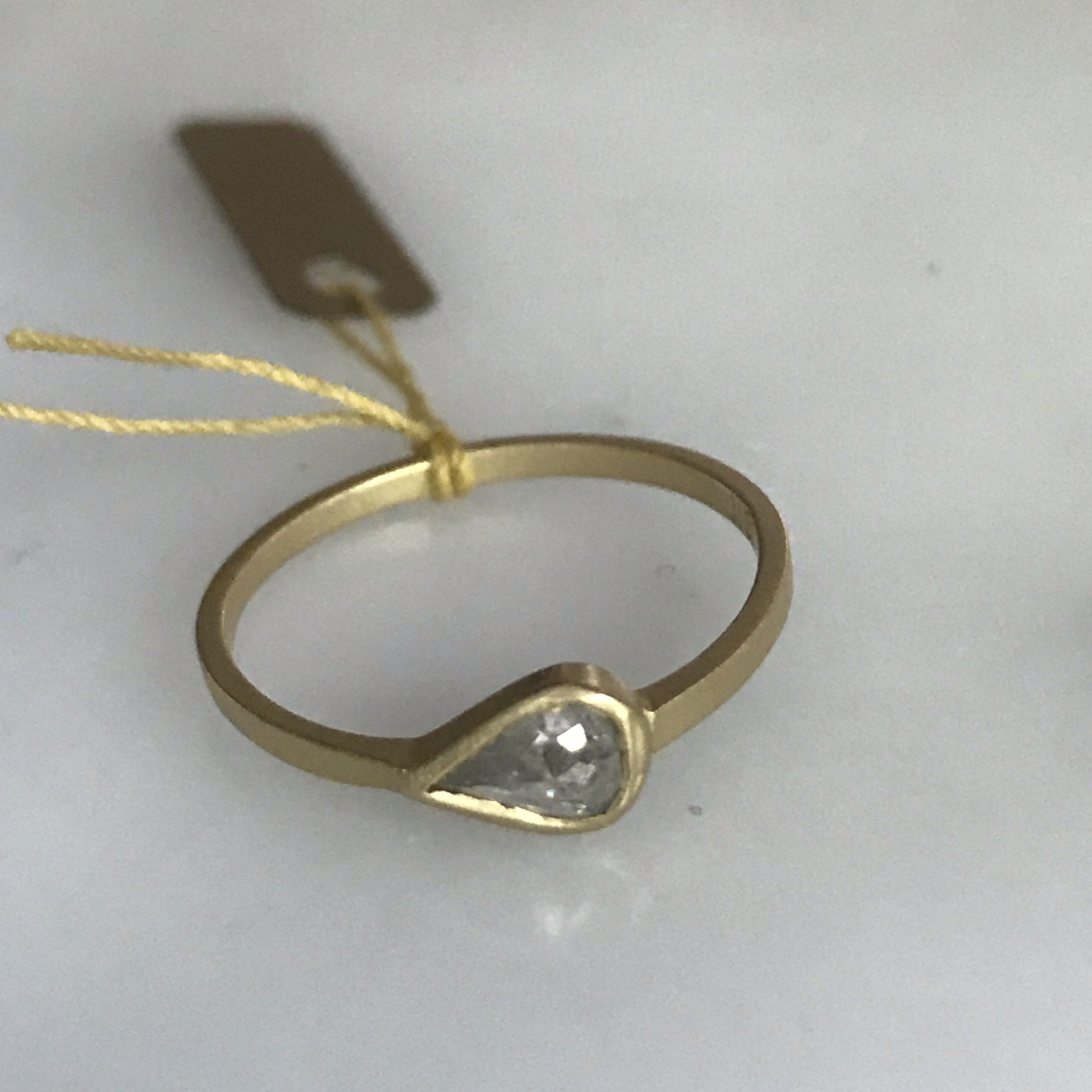 salt + pepper rose cut diamond 18k bezel horizontal teardrop