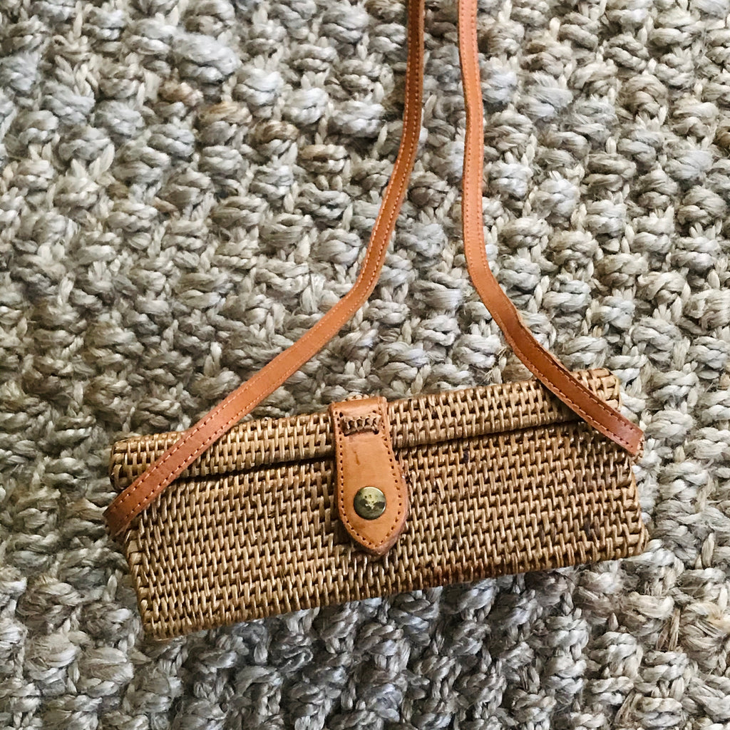 square rattan cross body bag